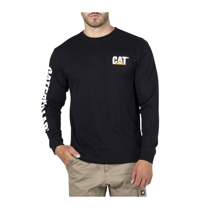 Caterpillar Trademark Banner L/S Philippines - Mens T-Shirts - Black 18074VPOJ